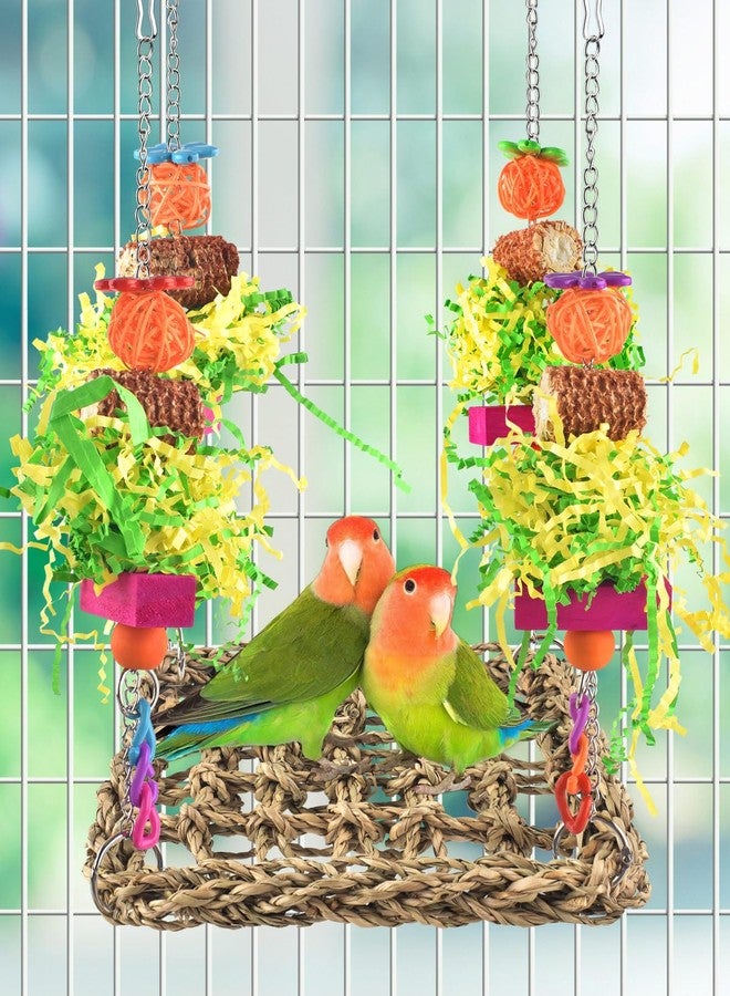 ERKOON Conure Toys, Bird Cockatiel Toys Foraging Swing Mat Parrot Climbing Hammock Wall with Colorful Toys for Birds Shredding Seagrass, Birds Cage Toy Accessories - Image 5